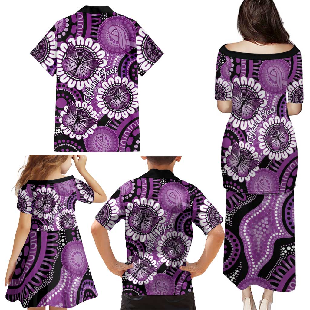 Australia Indigenous Butterflies Personalised Family Matching Puletasi and Hawaiian Shirt Lupus Awareness Purple Ribbon Aboriginal Art