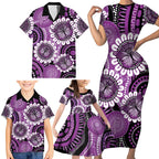 Australia Indigenous Butterflies Personalised Family Matching Short Sleeve Bodycon Dress and Hawaiian Shirt Lupus Awareness Purple Ribbon Aboriginal Art