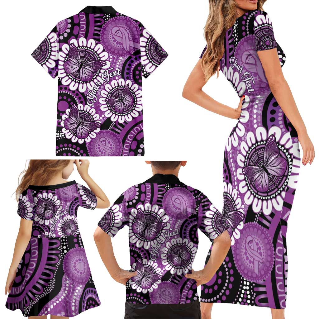 Australia Indigenous Butterflies Personalised Family Matching Short Sleeve Bodycon Dress and Hawaiian Shirt Lupus Awareness Purple Ribbon Aboriginal Art