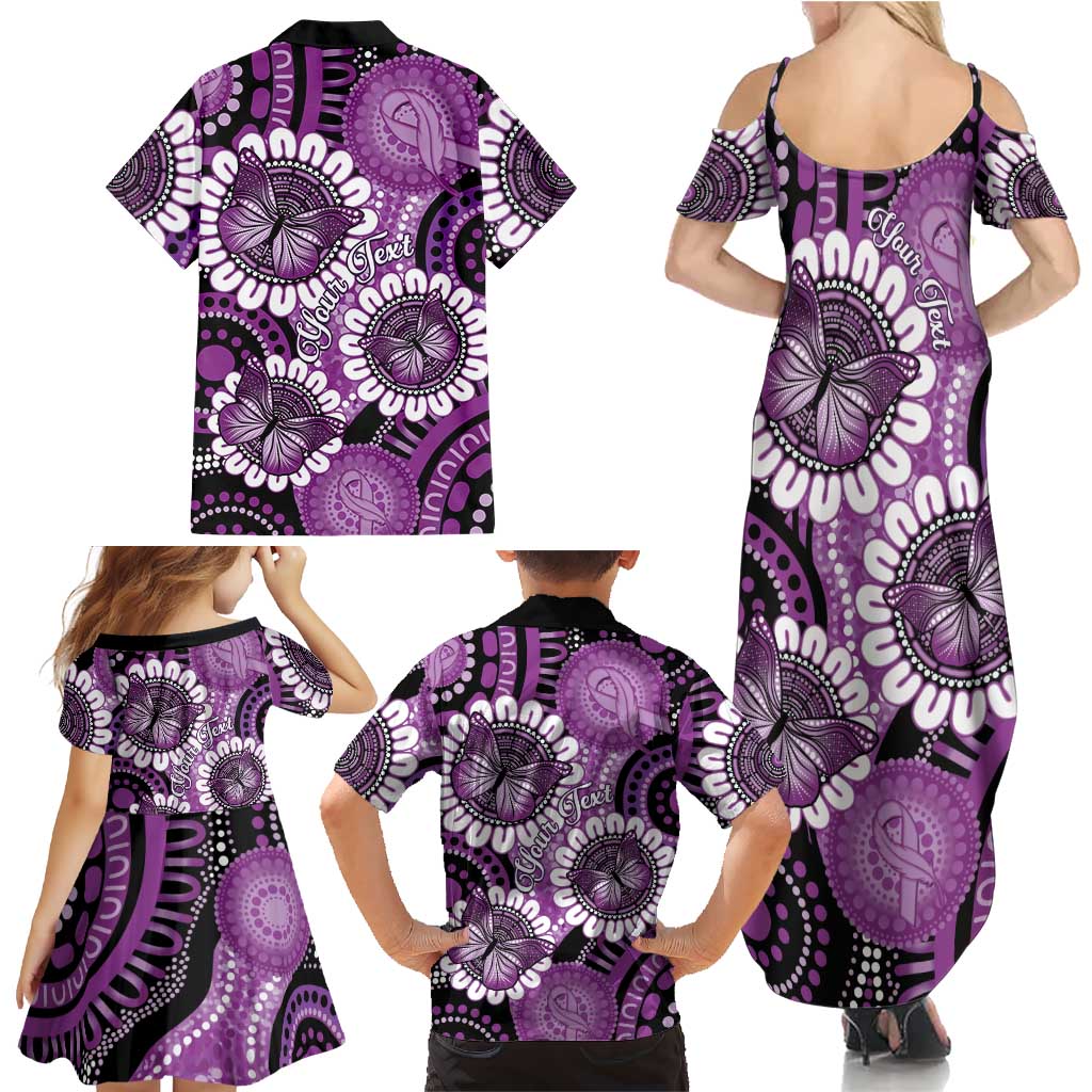 Australia Indigenous Butterflies Personalised Family Matching Summer Maxi Dress and Hawaiian Shirt Lupus Awareness Purple Ribbon Aboriginal Art