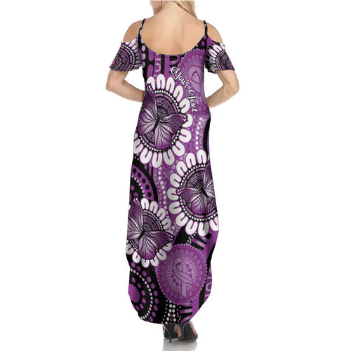 Australia Indigenous Butterflies Personalised Family Matching Summer Maxi Dress and Hawaiian Shirt Lupus Awareness Purple Ribbon Aboriginal Art