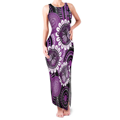 Australia Indigenous Butterflies Personalised Family Matching Tank Maxi Dress and Hawaiian Shirt Lupus Awareness Purple Ribbon Aboriginal Art