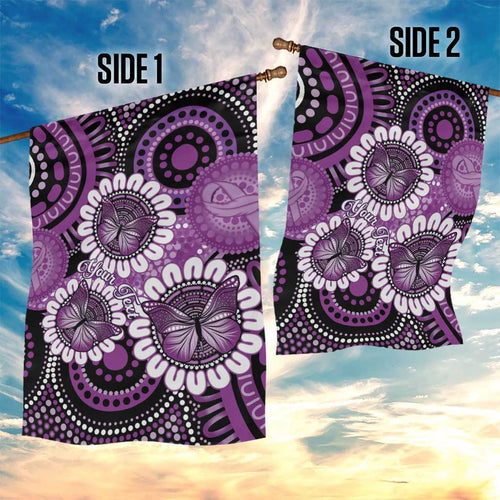 Australia Indigenous Butterflies Personalised Garden Flag Lupus Awareness Purple Ribbon Aboriginal Art