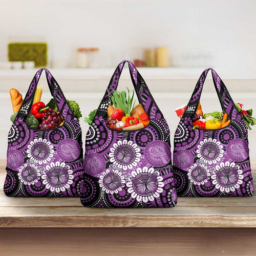 Australia Indigenous Butterflies Personalised Grocery Bag Lupus Awareness Purple Ribbon Aboriginal Art