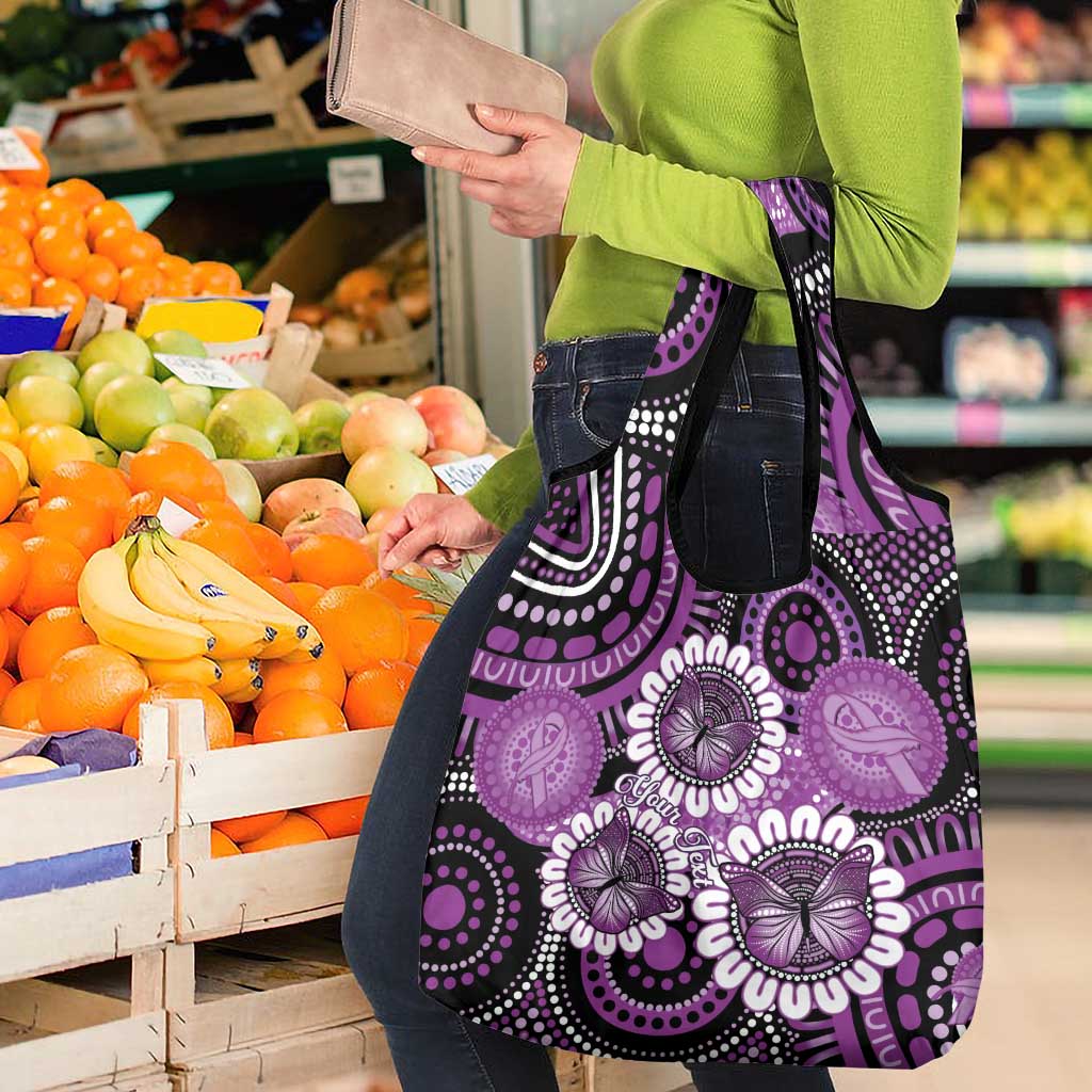 Australia Indigenous Butterflies Personalised Grocery Bag Lupus Awareness Purple Ribbon Aboriginal Art