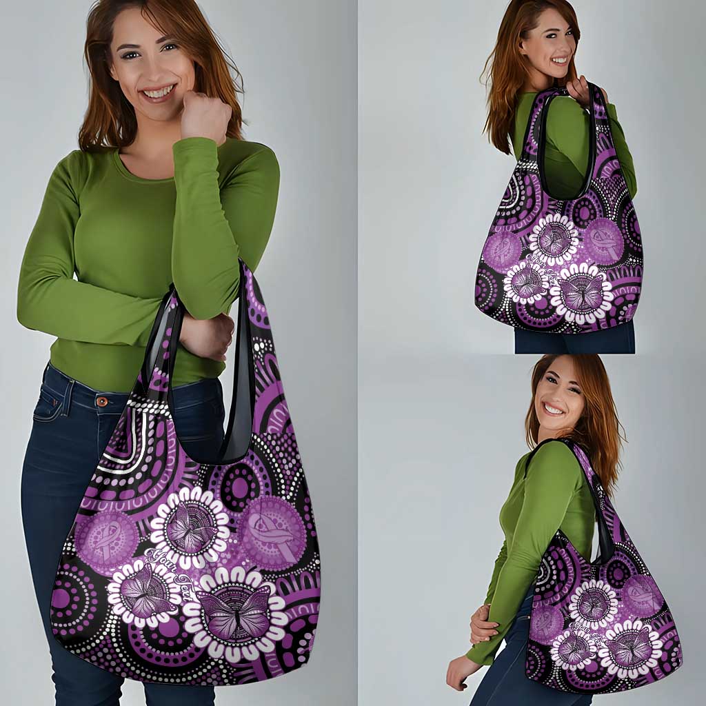 Australia Indigenous Butterflies Personalised Grocery Bag Lupus Awareness Purple Ribbon Aboriginal Art