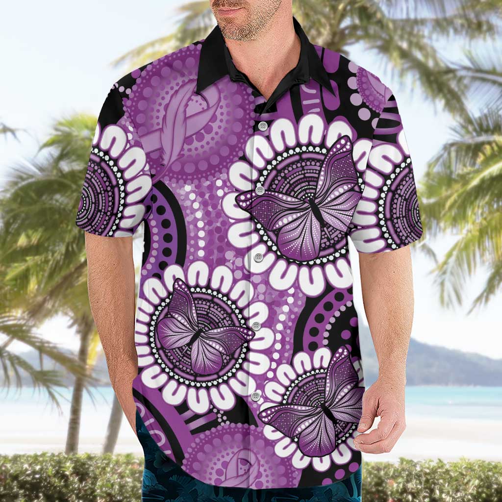 Australia Indigenous Butterflies Personalised Hawaiian Shirt Lupus Awareness Purple Ribbon Aboriginal Art