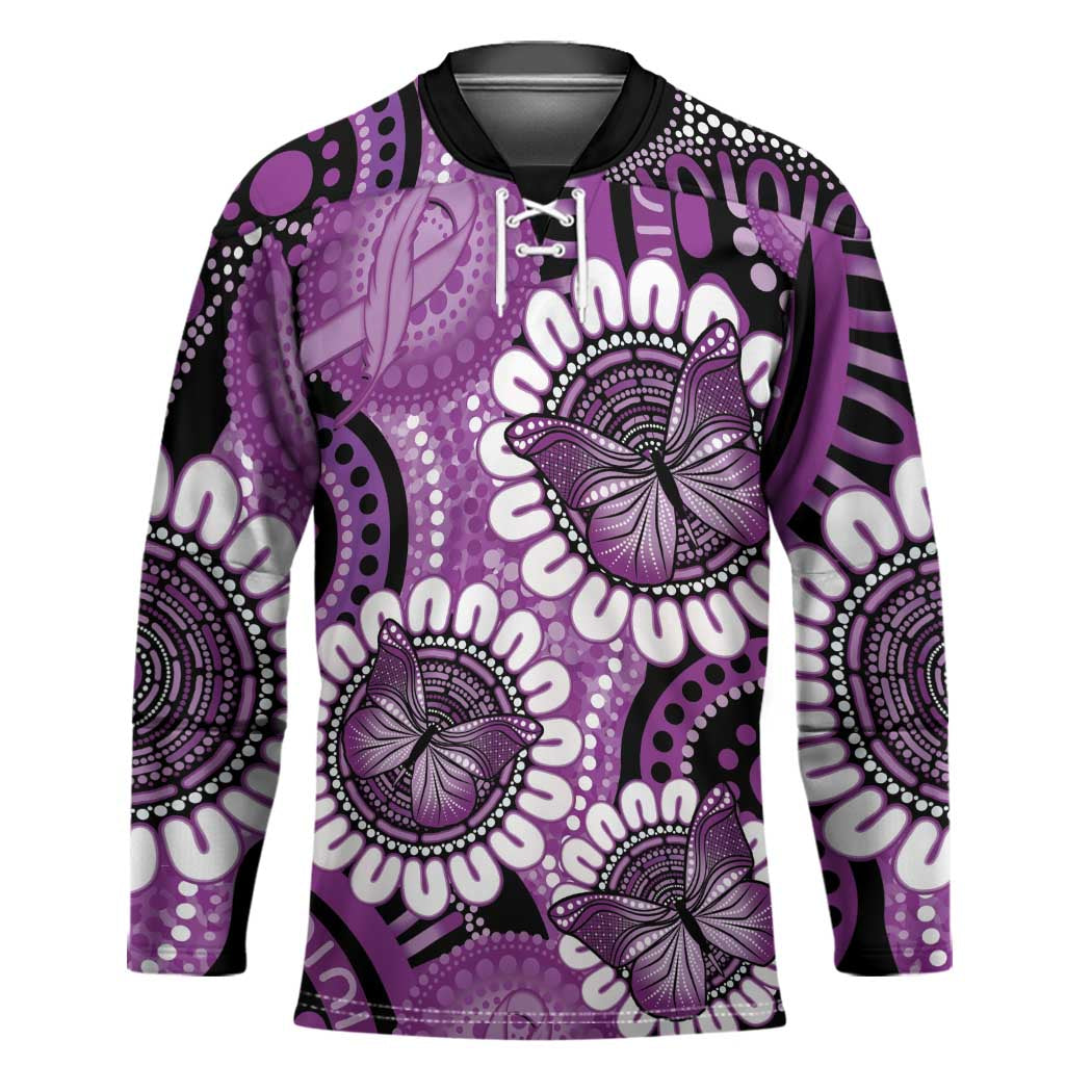 Australia Indigenous Butterflies Personalised Hockey Jersey Lupus Awareness Purple Ribbon Aboriginal Art