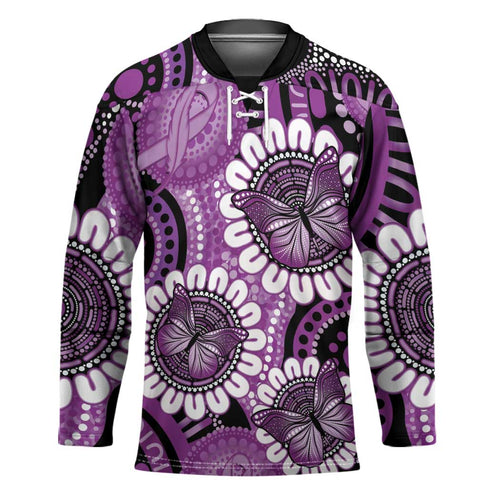 Australia Indigenous Butterflies Personalised Hockey Jersey Lupus Awareness Purple Ribbon Aboriginal Art