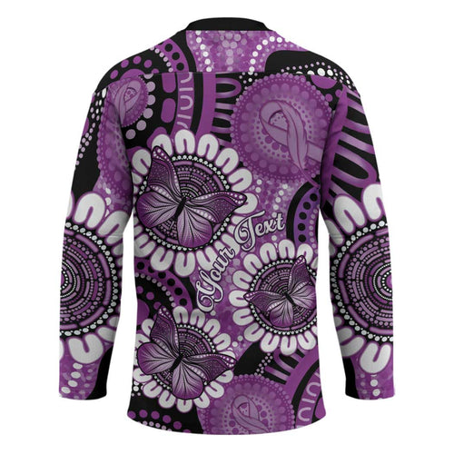 Australia Indigenous Butterflies Personalised Hockey Jersey Lupus Awareness Purple Ribbon Aboriginal Art