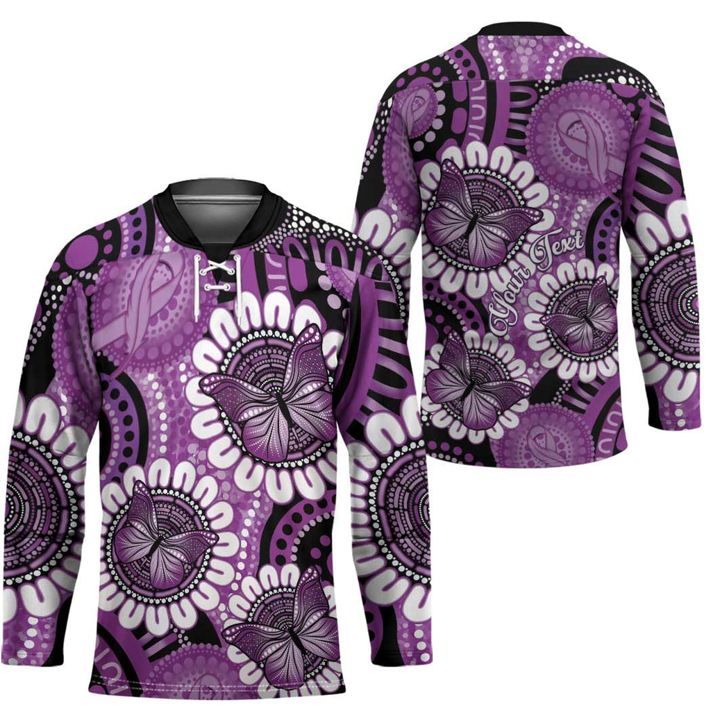 Australia Indigenous Butterflies Personalised Hockey Jersey Lupus Awareness Purple Ribbon Aboriginal Art