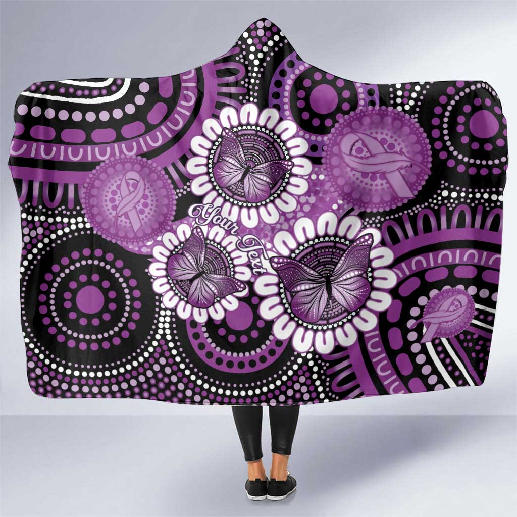 Australia Indigenous Butterflies Personalised Hooded Blanket Lupus Awareness Purple Ribbon Aboriginal Art
