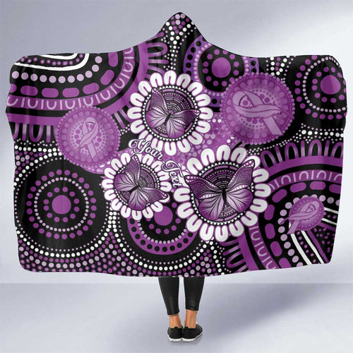 Australia Indigenous Butterflies Personalised Hooded Blanket Lupus Awareness Purple Ribbon Aboriginal Art