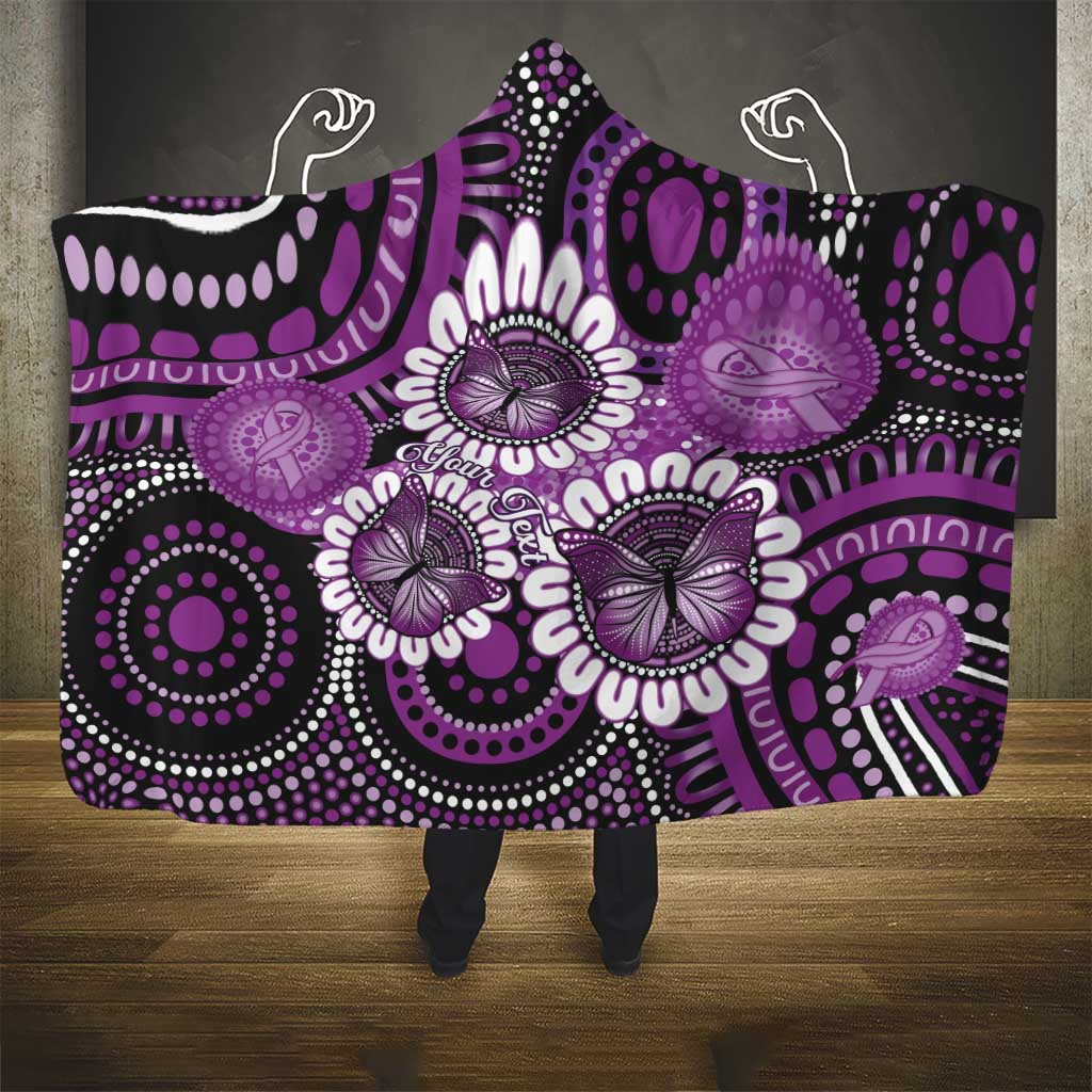 Australia Indigenous Butterflies Personalised Hooded Blanket Lupus Awareness Purple Ribbon Aboriginal Art