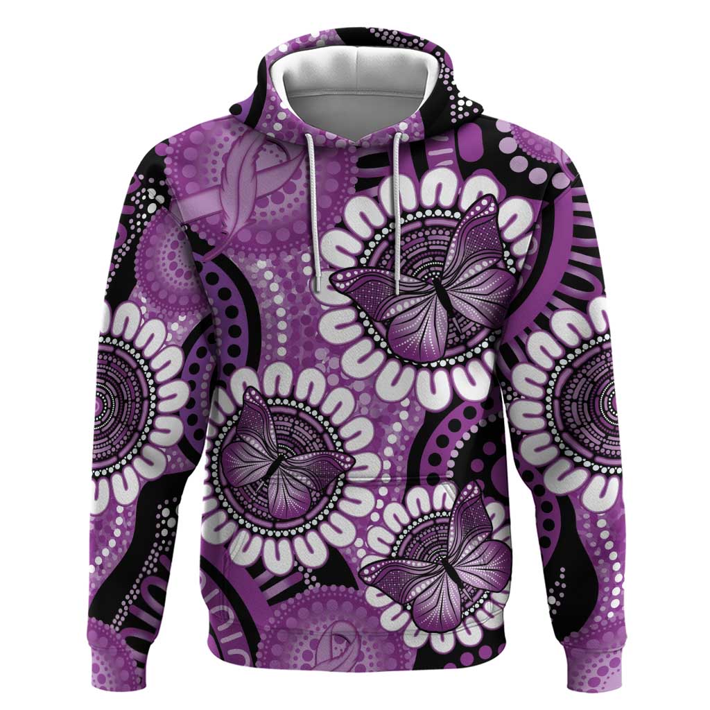 Australia Indigenous Butterflies Personalised Hoodie Lupus Awareness Purple Ribbon Aboriginal Art