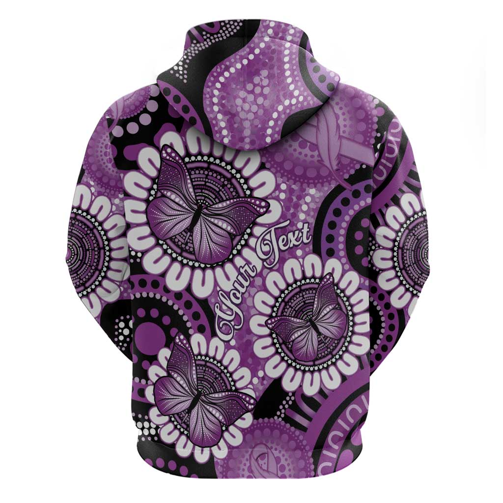 Australia Indigenous Butterflies Personalised Hoodie Lupus Awareness Purple Ribbon Aboriginal Art