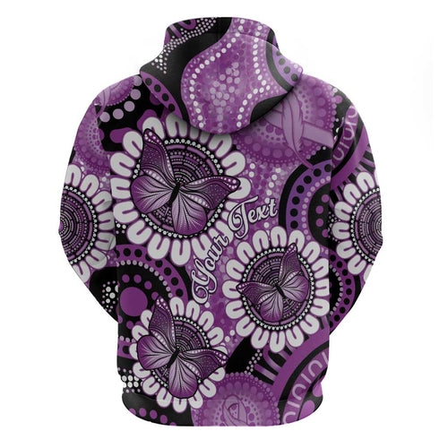 Australia Indigenous Butterflies Personalised Hoodie Lupus Awareness Purple Ribbon Aboriginal Art