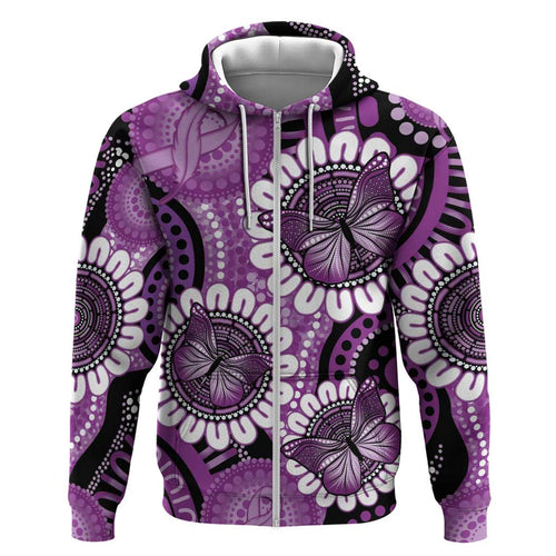 Australia Indigenous Butterflies Personalised Hoodie Lupus Awareness Purple Ribbon Aboriginal Art