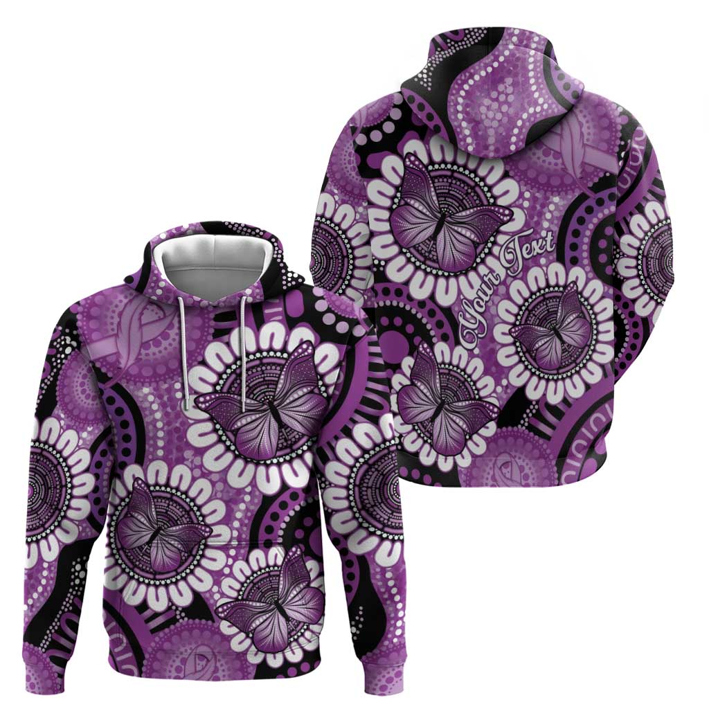 Australia Indigenous Butterflies Personalised Hoodie Lupus Awareness Purple Ribbon Aboriginal Art