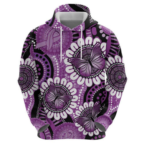 Australia Indigenous Butterflies Personalised Hoodie Lupus Awareness Purple Ribbon Aboriginal Art