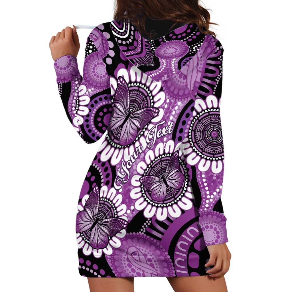Australia Indigenous Butterflies Personalised Hoodie Dress Lupus Awareness Purple Ribbon Aboriginal Art