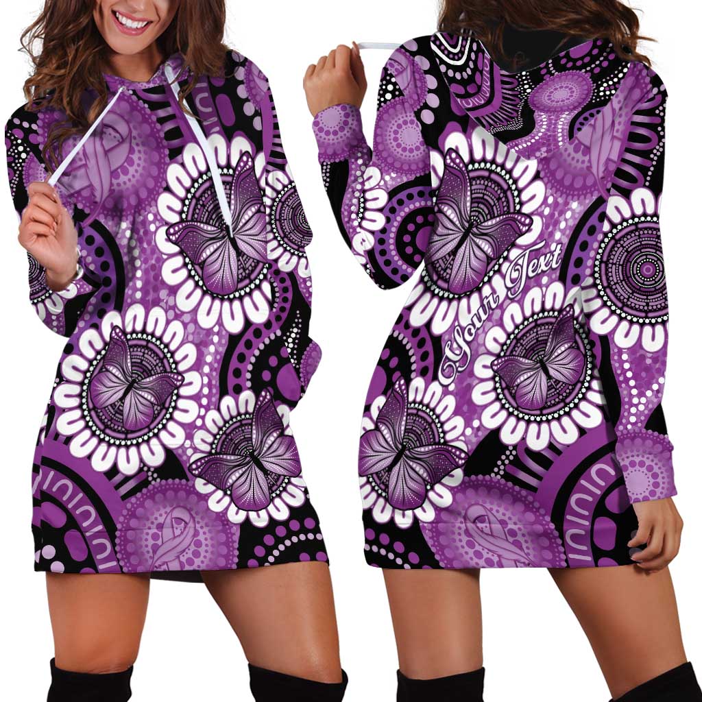 Australia Indigenous Butterflies Personalised Hoodie Dress Lupus Awareness Purple Ribbon Aboriginal Art