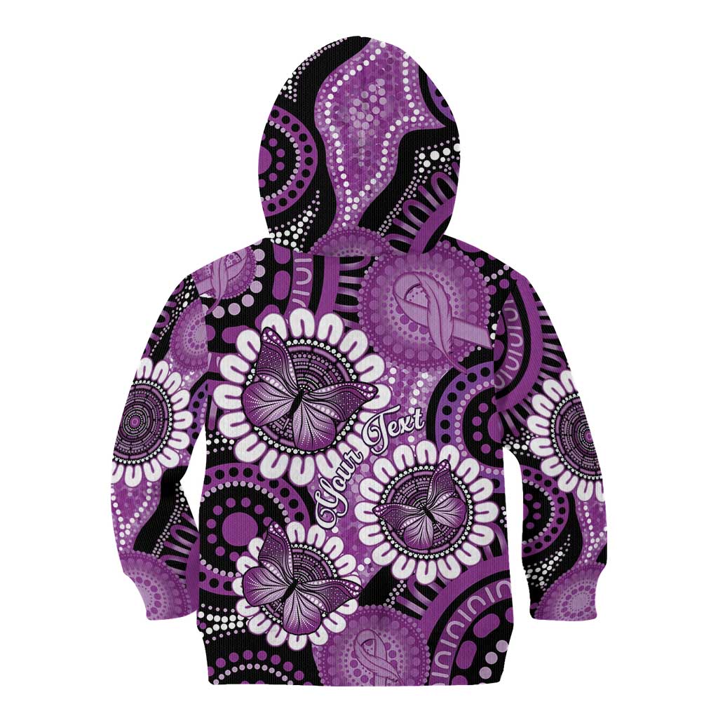 Australia Indigenous Butterflies Personalised Kid Hoodie Lupus Awareness Purple Ribbon Aboriginal Art