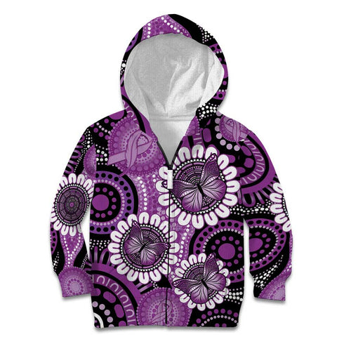 Australia Indigenous Butterflies Personalised Kid Hoodie Lupus Awareness Purple Ribbon Aboriginal Art