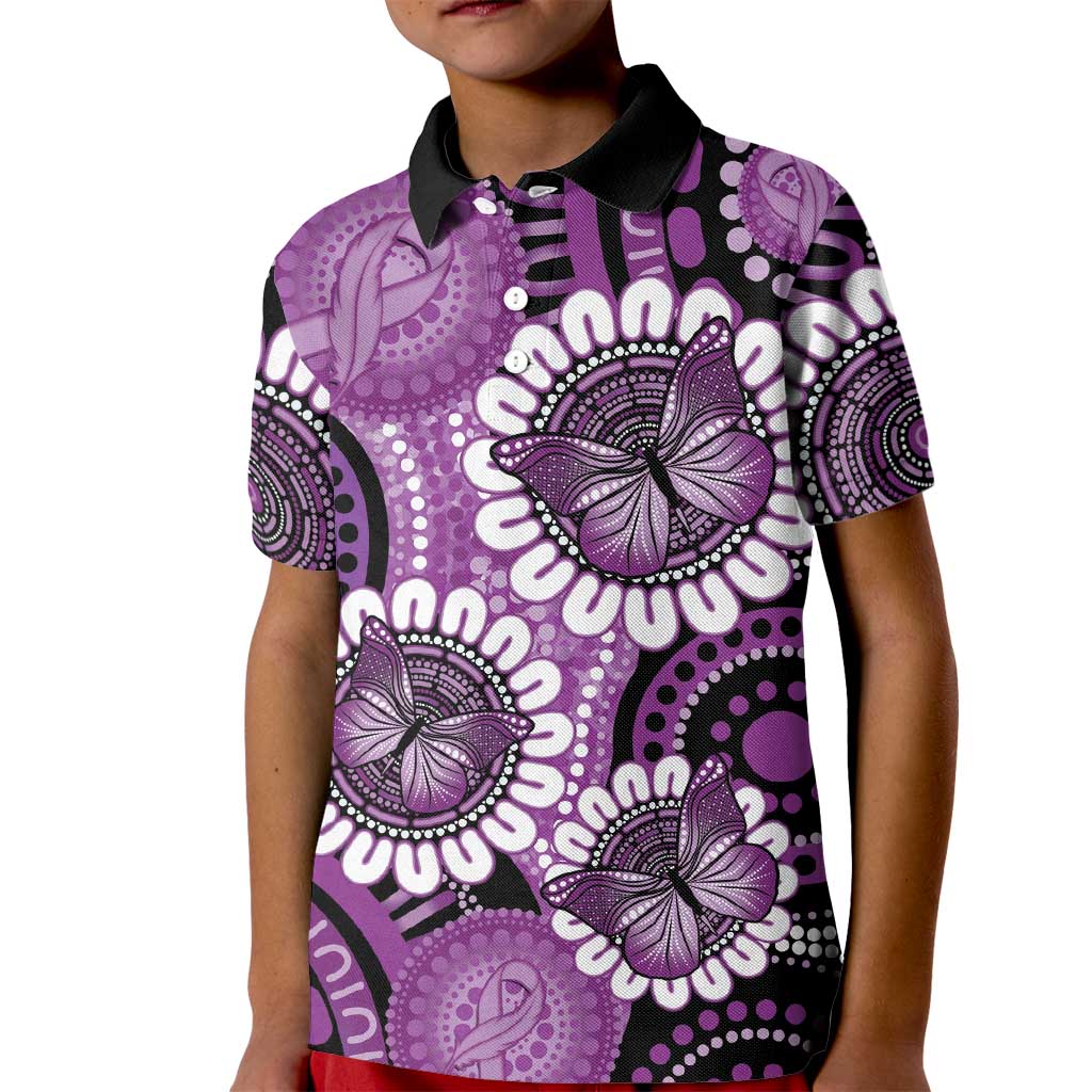 Australia Indigenous Butterflies Personalised Kid Polo Shirt Lupus Awareness Purple Ribbon Aboriginal Art