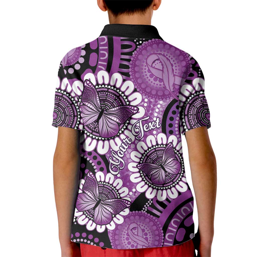 Australia Indigenous Butterflies Personalised Kid Polo Shirt Lupus Awareness Purple Ribbon Aboriginal Art