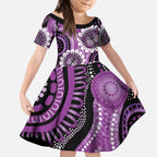 Australia Indigenous Butterflies Personalised Kid Short Sleeve Dress Lupus Awareness Purple Ribbon Aboriginal Art