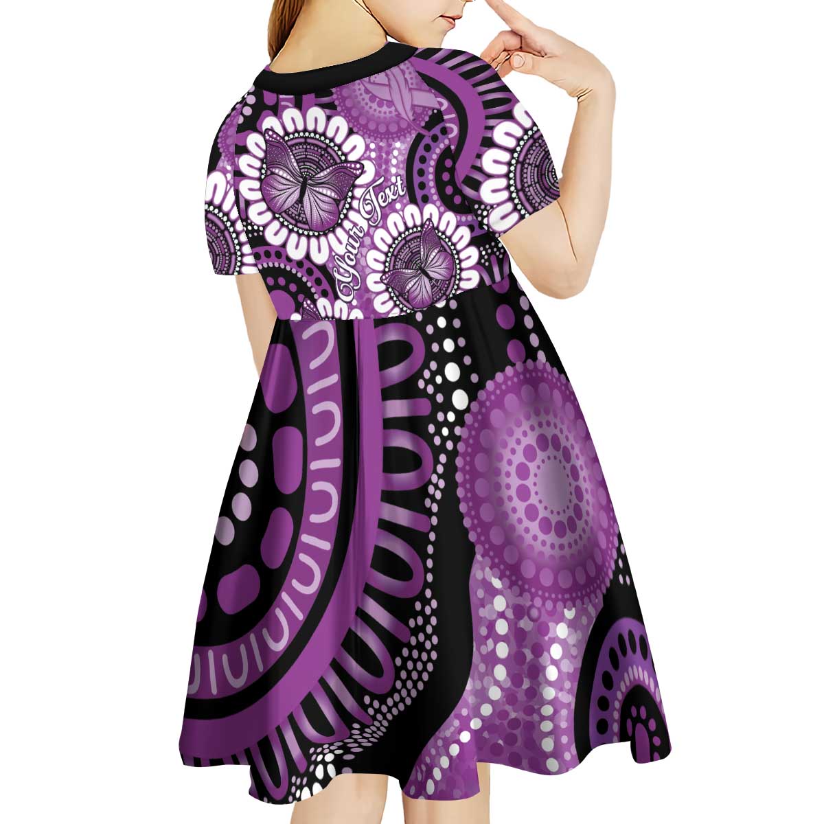 Australia Indigenous Butterflies Personalised Kid Short Sleeve Dress Lupus Awareness Purple Ribbon Aboriginal Art