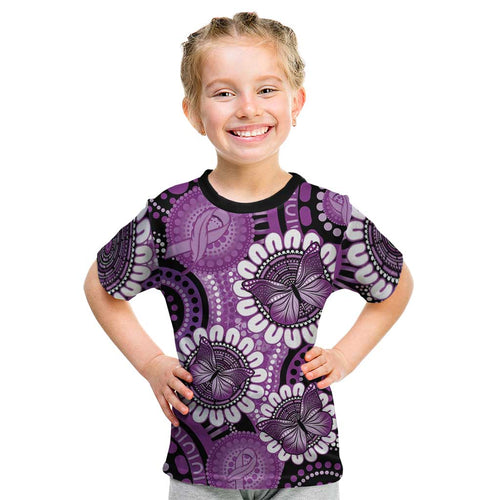 Australia Indigenous Butterflies Personalised Kid T Shirt Lupus Awareness Purple Ribbon Aboriginal Art