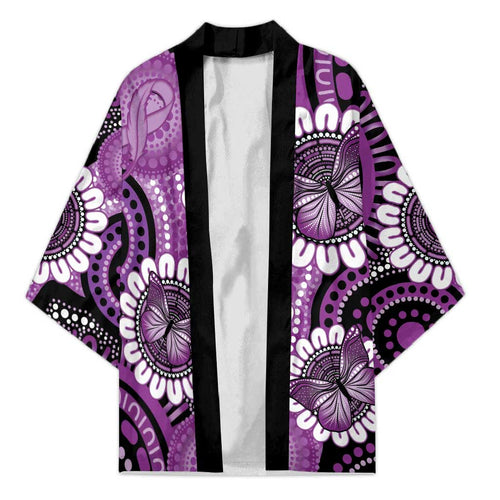Australia Indigenous Butterflies Personalised Kimono Lupus Awareness Purple Ribbon Aboriginal Art