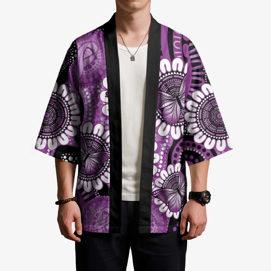 Australia Indigenous Butterflies Personalised Kimono Lupus Awareness Purple Ribbon Aboriginal Art