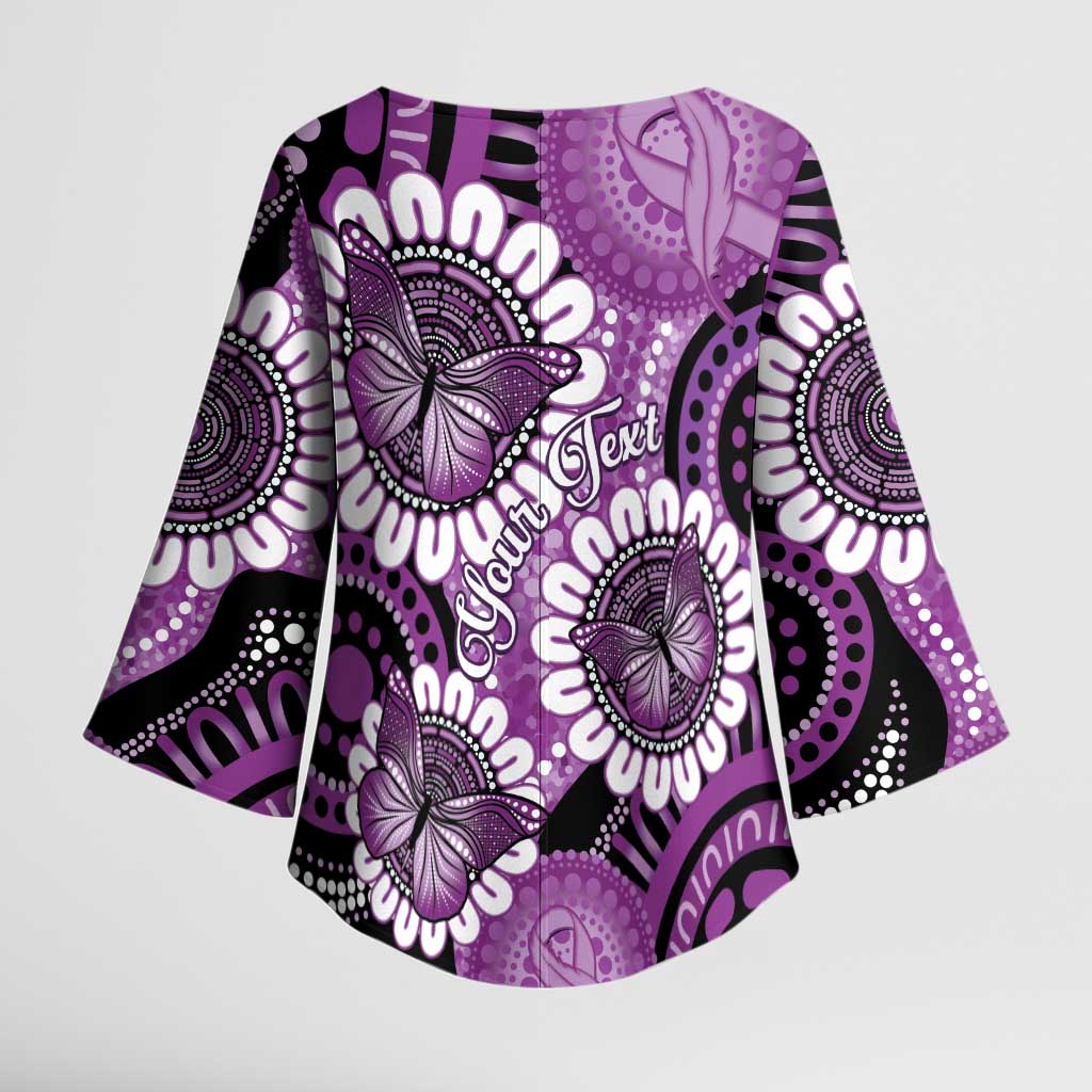 Australia Indigenous Butterflies Personalised Kimono Sleeve Blouse Lupus Awareness Purple Ribbon Aboriginal Art