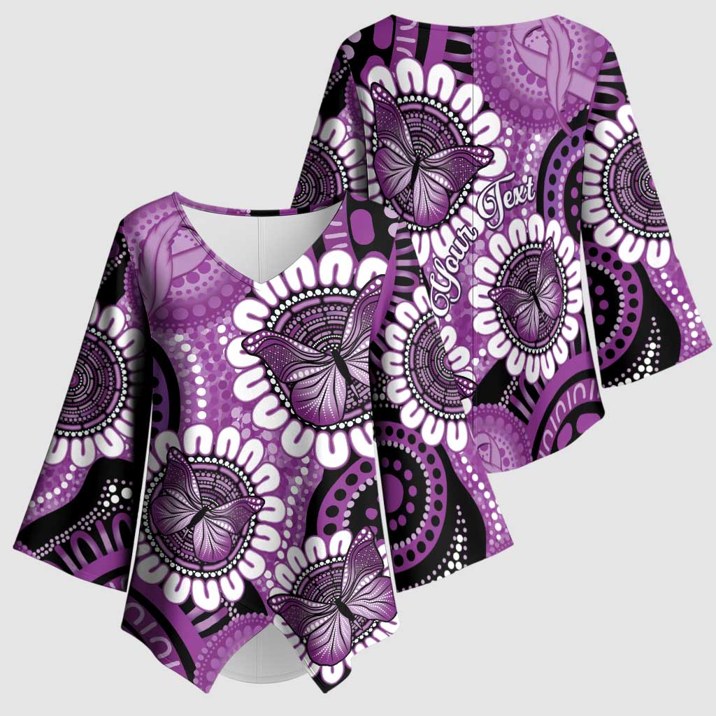 Australia Indigenous Butterflies Personalised Kimono Sleeve Blouse Lupus Awareness Purple Ribbon Aboriginal Art