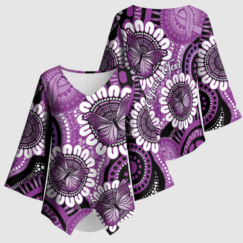 Australia Indigenous Butterflies Personalised Kimono Sleeve Blouse Lupus Awareness Purple Ribbon Aboriginal Art