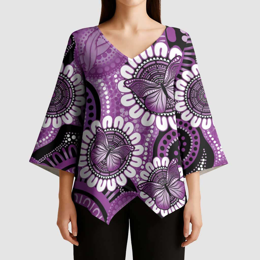 Australia Indigenous Butterflies Personalised Kimono Sleeve Blouse Lupus Awareness Purple Ribbon Aboriginal Art