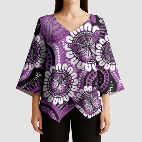 Australia Indigenous Butterflies Personalised Kimono Sleeve Blouse Lupus Awareness Purple Ribbon Aboriginal Art