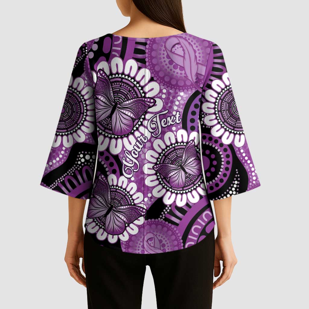 Australia Indigenous Butterflies Personalised Kimono Sleeve Blouse Lupus Awareness Purple Ribbon Aboriginal Art
