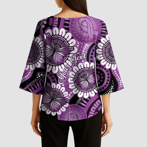 Australia Indigenous Butterflies Personalised Kimono Sleeve Blouse Lupus Awareness Purple Ribbon Aboriginal Art
