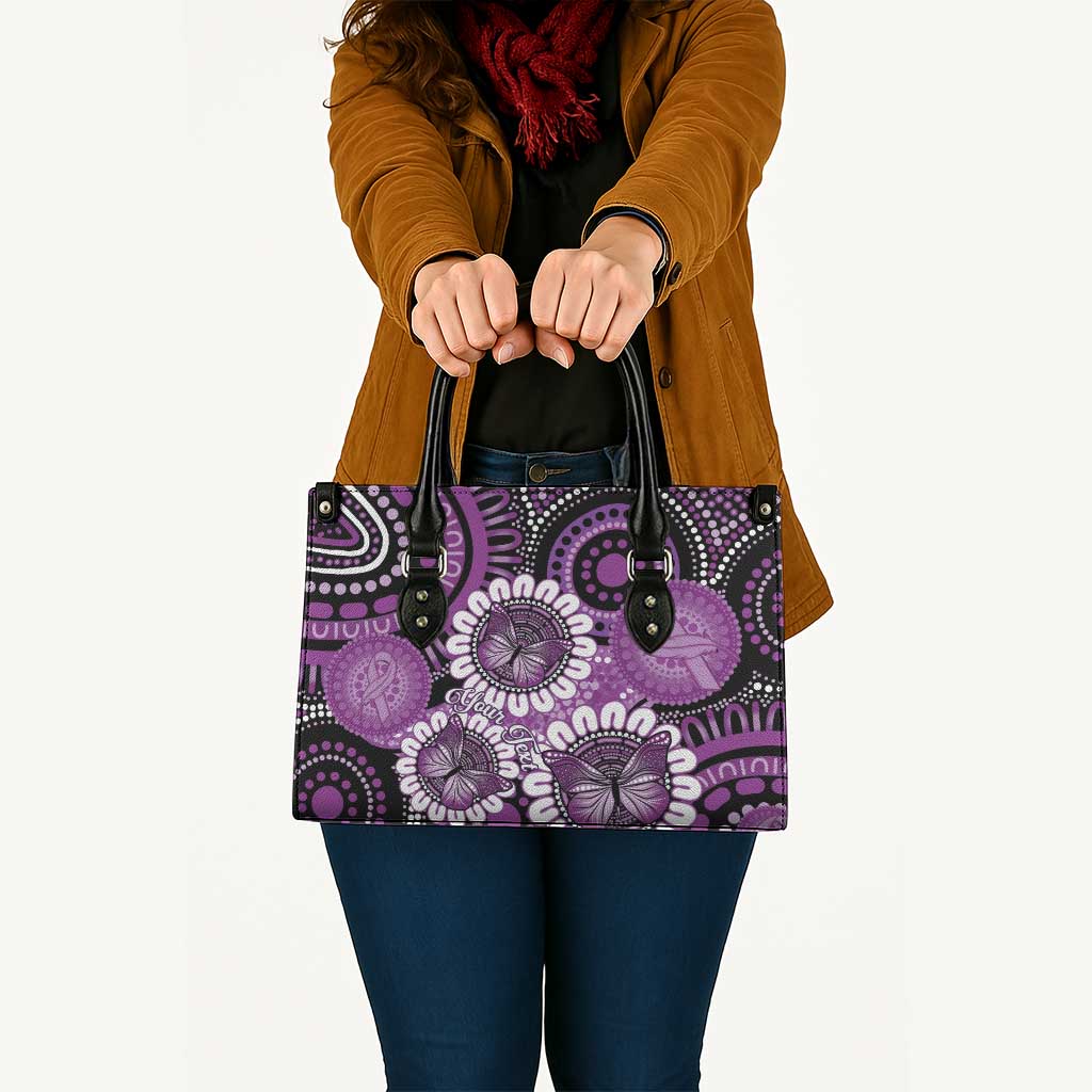 Australia Indigenous Butterflies Personalised Leather Bag Lupus Awareness Purple Ribbon Aboriginal Art