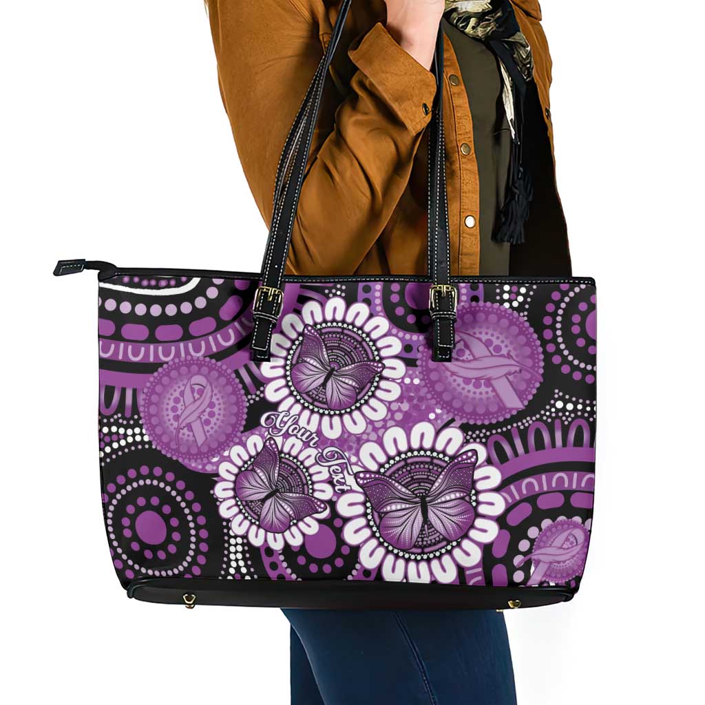 Australia Indigenous Butterflies Personalised Leather Tote Bag Lupus Awareness Purple Ribbon Aboriginal Art