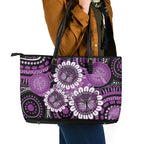 Australia Indigenous Butterflies Personalised Leather Tote Bag Lupus Awareness Purple Ribbon Aboriginal Art
