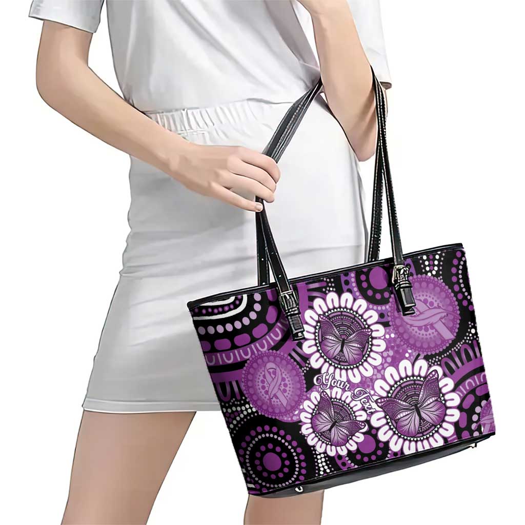 Australia Indigenous Butterflies Personalised Leather Tote Bag Lupus Awareness Purple Ribbon Aboriginal Art