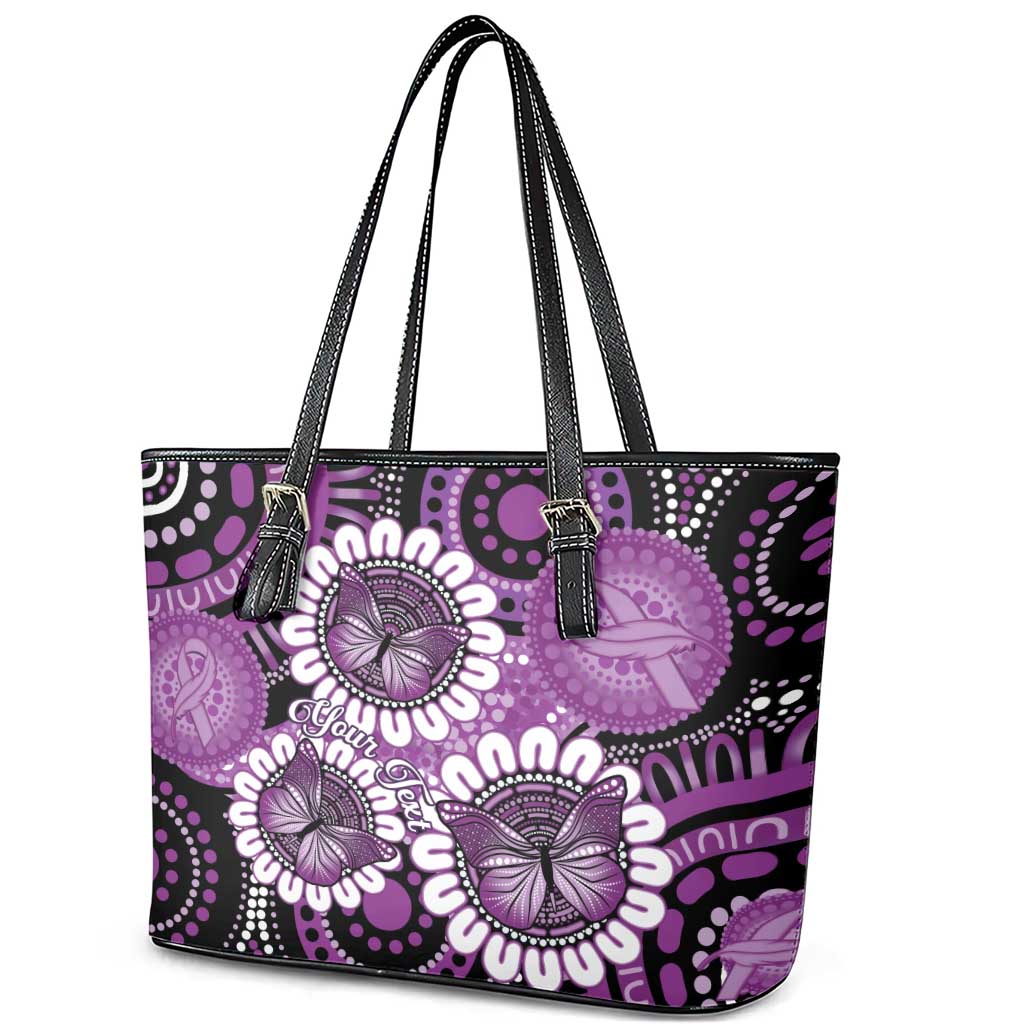 Australia Indigenous Butterflies Personalised Leather Tote Bag Lupus Awareness Purple Ribbon Aboriginal Art