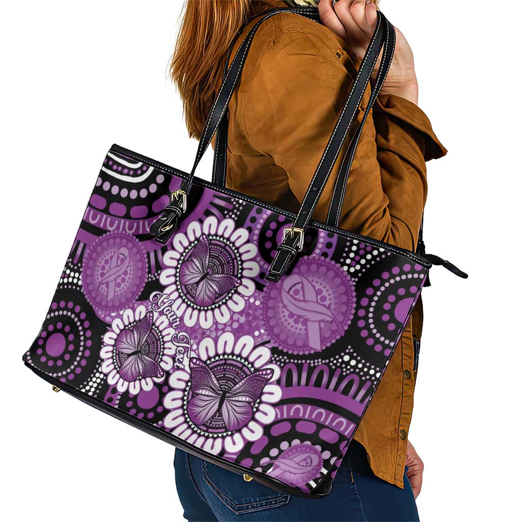 Australia Indigenous Butterflies Personalised Leather Tote Bag Lupus Awareness Purple Ribbon Aboriginal Art