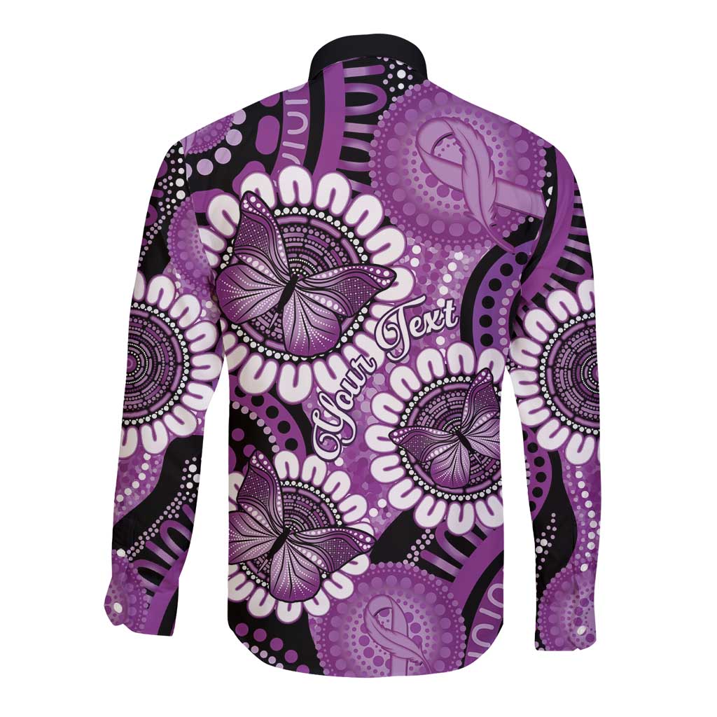 Australia Indigenous Butterflies Personalised Long Sleeve Button Shirt Lupus Awareness Purple Ribbon Aboriginal Art