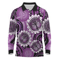 Australia Indigenous Butterflies Personalised Long Sleeve Polo Shirt Lupus Awareness Purple Ribbon Aboriginal Art